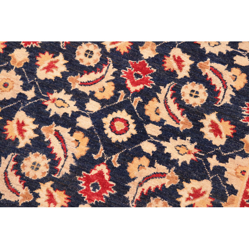 Tapis oriental bleu en laine noué à la main 6 pi 1 po x 8 pi 8 po Baccio