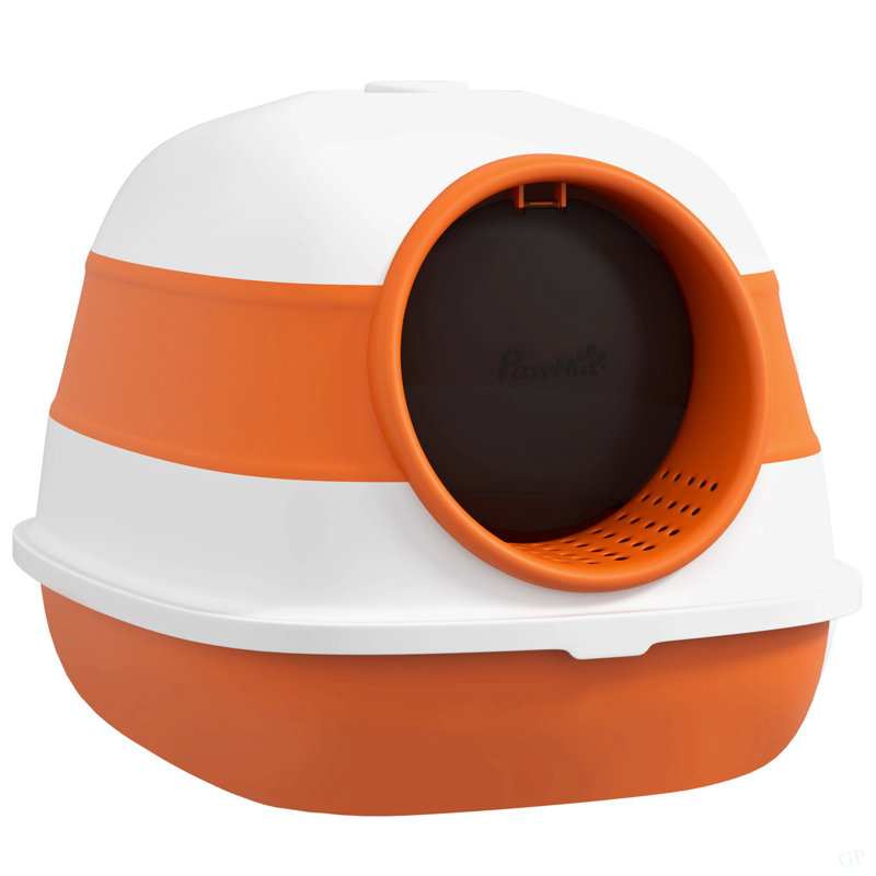 Bac à litière pour chat Pawhut avec couvercle, bac à litière couvert avec côtés hauts, assainisseur d'air, grand bac à litière à double entrée, pliable, facile à nettoyer, orange