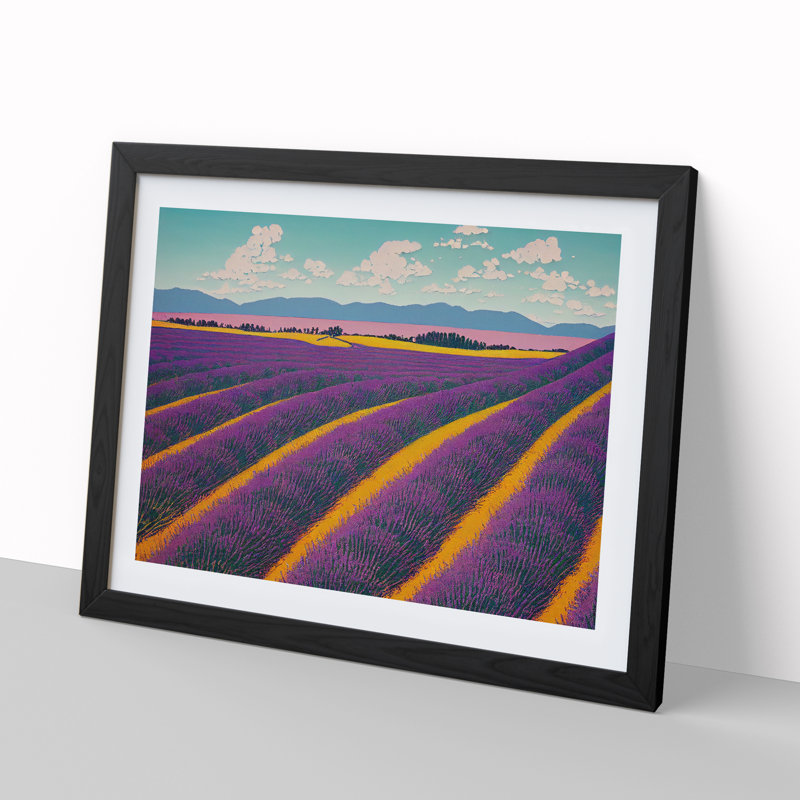 Resplendent Lavender Flower Field - Single Picture Frame Print, 25cm H x 34cm W x 2cm D, Black Framed