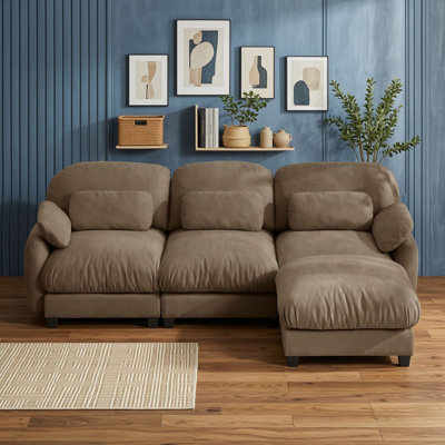 Ensemble canapé d'angle modulaire 3 places en chenille avec pouf amovible pour salon