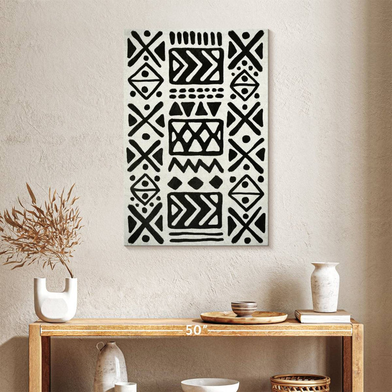 Abstrait géométrique africain sur toile, H 36 po x l 24 po x P 1,25 po