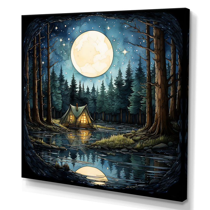 «Riverside Camping By The Moon», art mural fruits, Toile tendue, H 16 po x l 16 po x P 1 po
