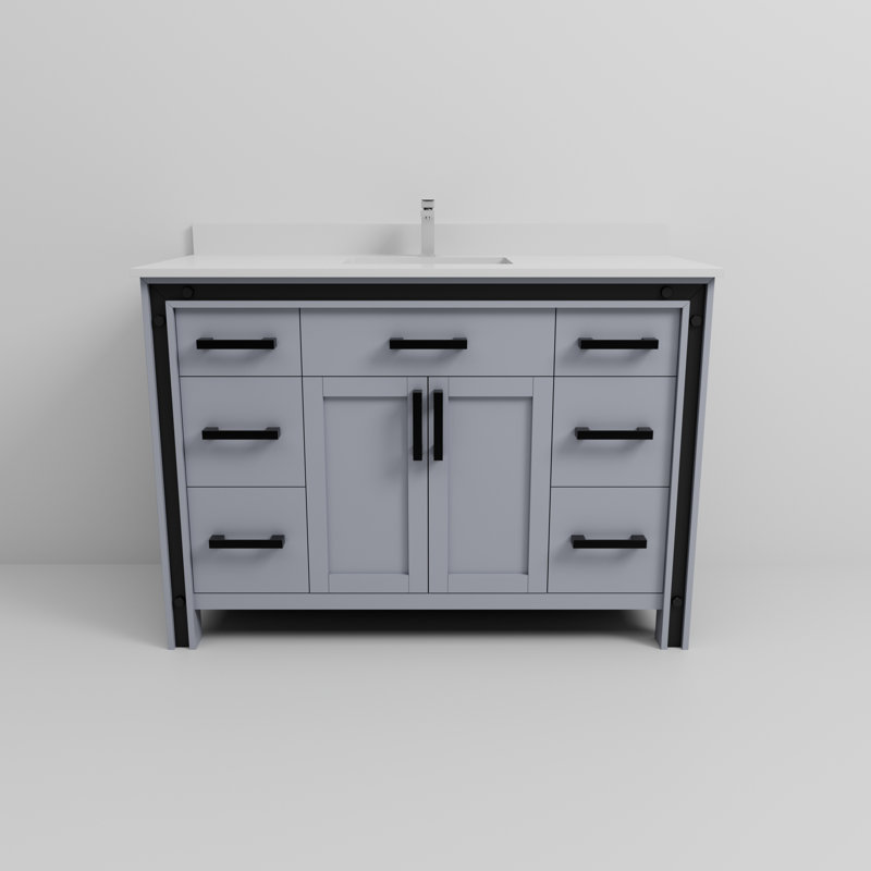 Ensemble de meuble-lavabo simple avec plateau en marbre de culture et robinet, Gris foncé
