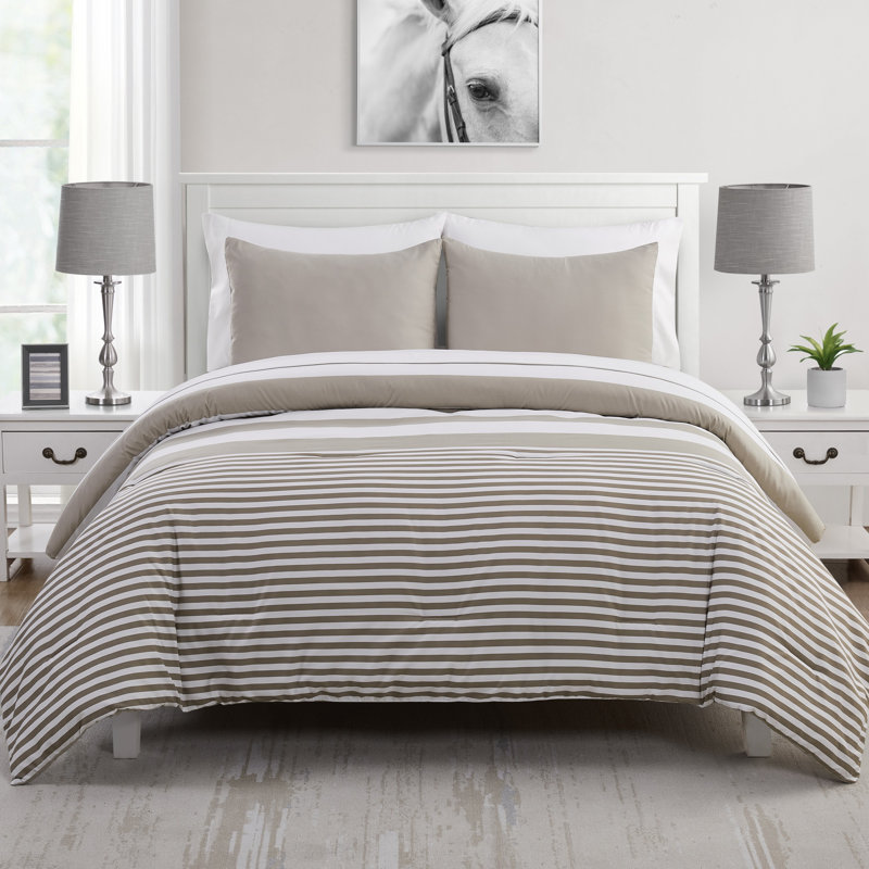 Phyllida Polyester Striped Comforter, Taupe, King Comforter + 6 Additional Pieces