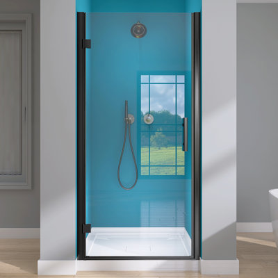 Porte de salle de bain pivotante à panneau pivotant sans cadre 36 "- 37 1/4" x H 72 "avec poignée en verre trempé