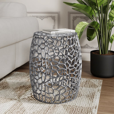Table de bout cylindrique en aluminium avec motif complexe - Nickel argenté