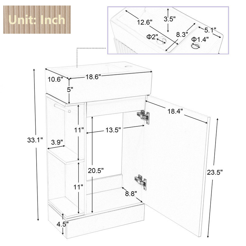 Ensemble de meuble-lavabo simple 18,6 po Keiler, Naturel