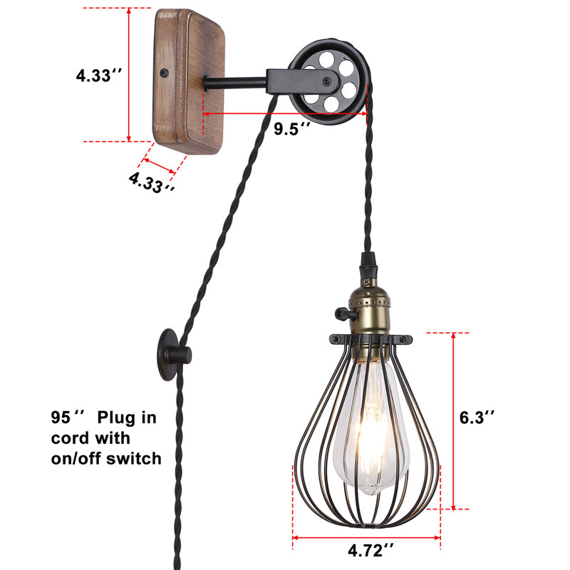 Industrial Farmhouse Plug In Wall Sconce Metal Wall Lamp Cage For Bedroom (set of 2)