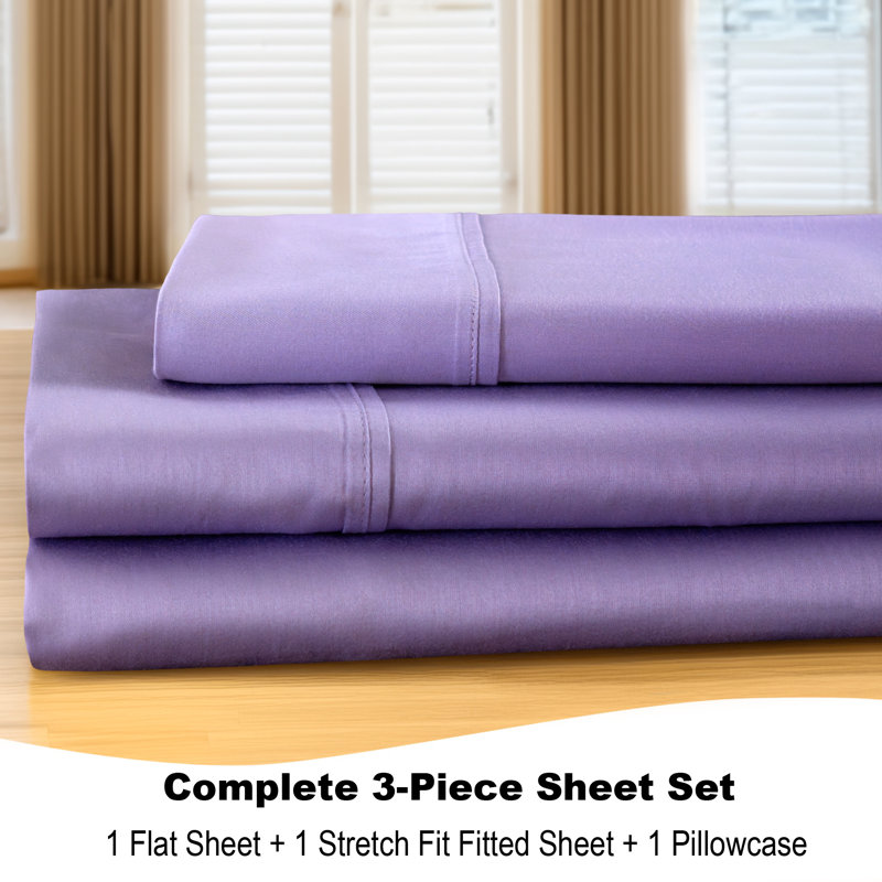 Ensemble de draps anti-froissement en microfibre douce BedTite, Ensemble de draps pour lit simple avec 1 taie d'or, Lilas