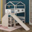 Lit superposé en bois en forme de maison avec glissière et escalier de rangement, cadre de lit superposé avec tablettes-1984332789