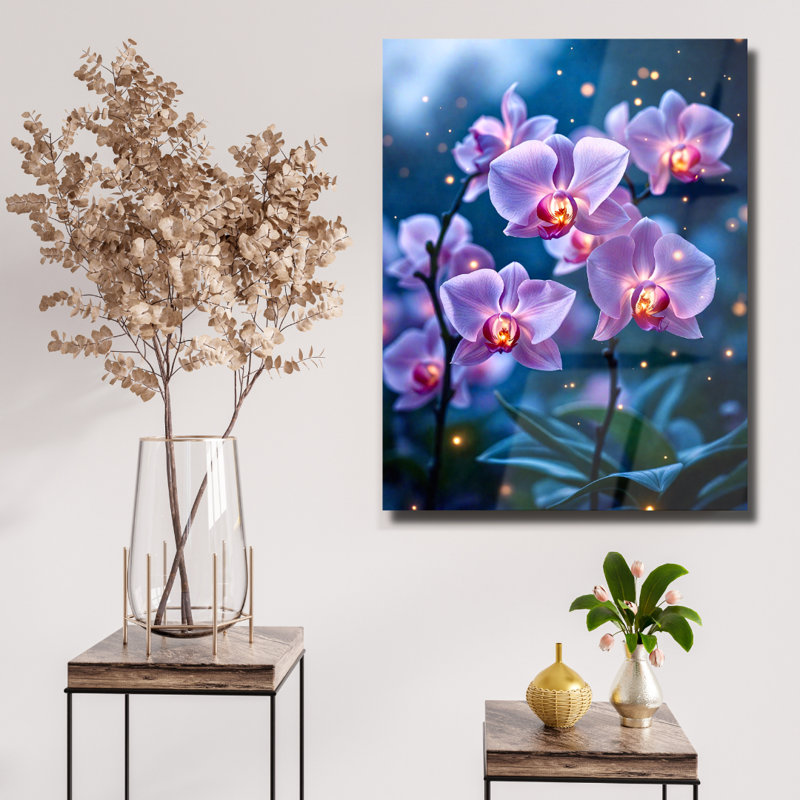 Orchidée fleur, impression sur verre trempé, H 40 po x l 30 po