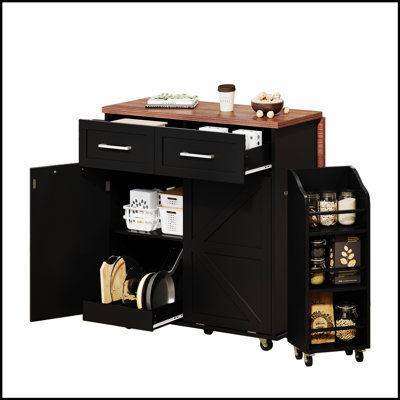47.2 Inch Farmhouse Kitchen Island With Drop Leaf, Removable Racks, And Ample Storage For Enhanced Functionality And Style