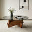 Table basse moderne de style moderne Mid-Century avec plateau en verre trempé et bois, noyer