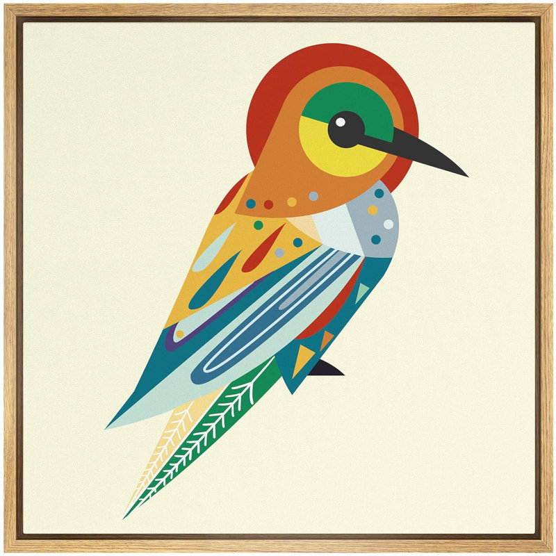 Rouge, jaune, orange, bleu, vert, abeille, colibri, oiseaux, art moderne, chic, ultra coloré, impression sur toile