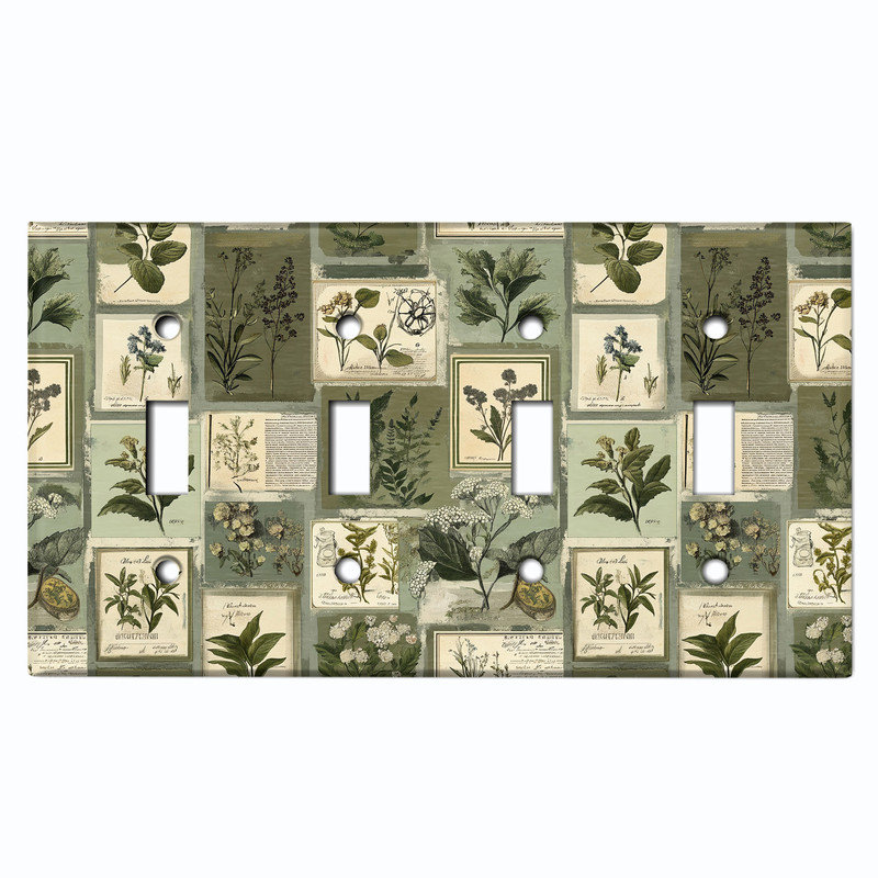 Couvercle de plaque d'interrupteur en métal; Bascule à 4 bandes US standard - Botanical Plant Journal, # 4 Quad bascule