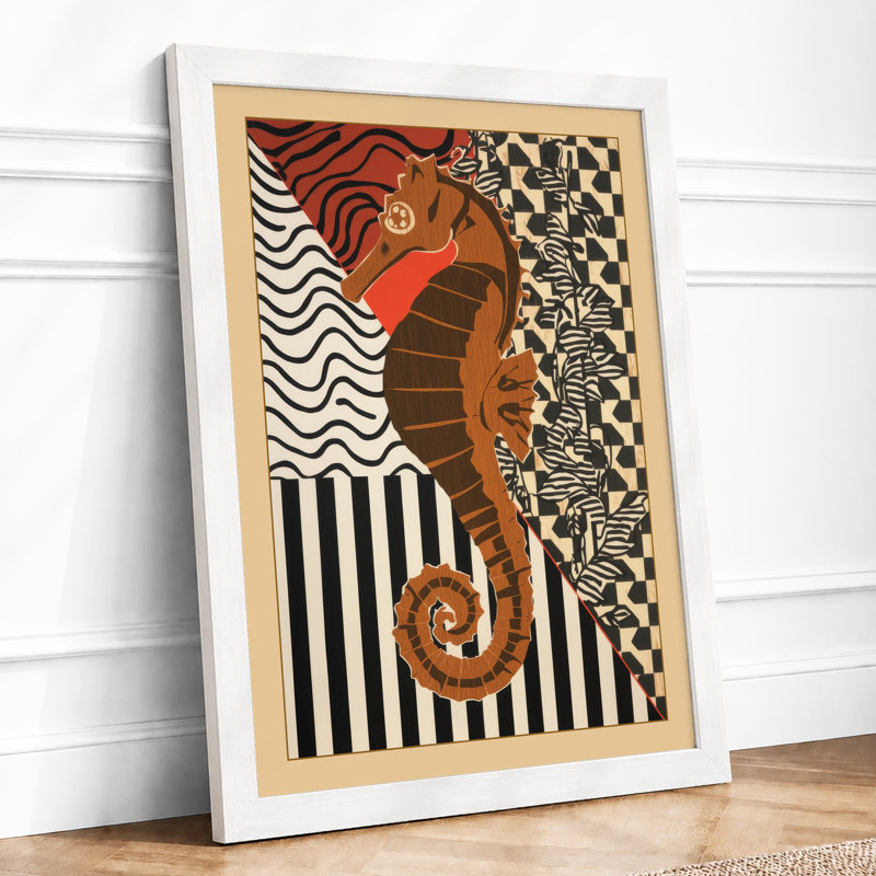 Patterned Seahorse Boho - Framed Print, A3 - 42.0 x 29.7 cm, White