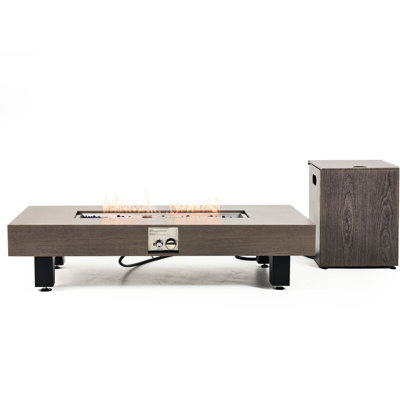54 Inch Outdoor Gas Fire Pit, 50000btu Patio Pit Table, Rectangular Heater, Stone Finish, Simple Installation, Low - Maintenance Burner Propane Heater With Cover, 50000btu, Contemporary Design,