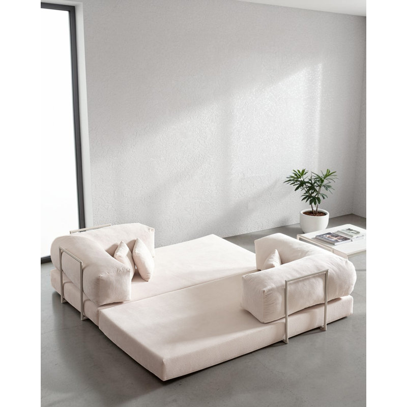 Canapé modulaire en L velours crème, Crème