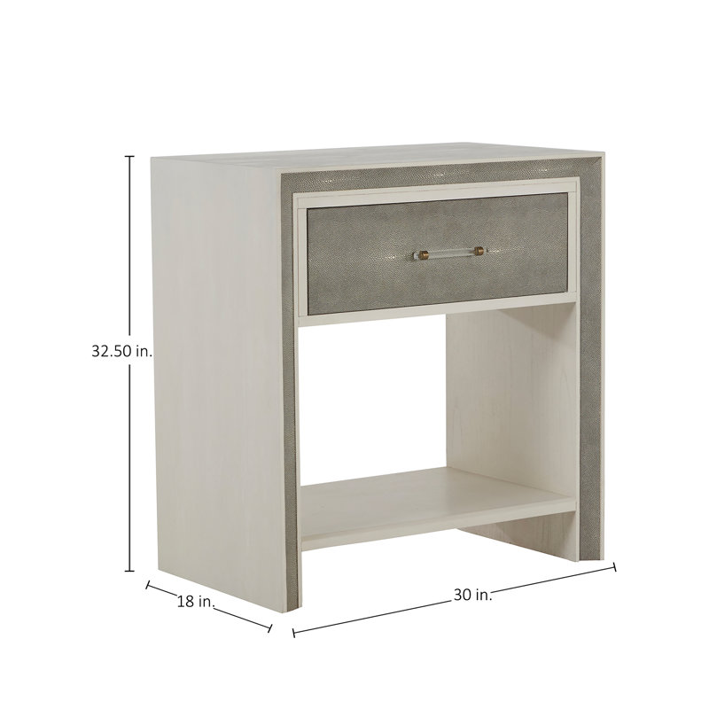Alford 1 - Drawer Solid Wood Nightstand in White Cerused Oak/Gray/Brass