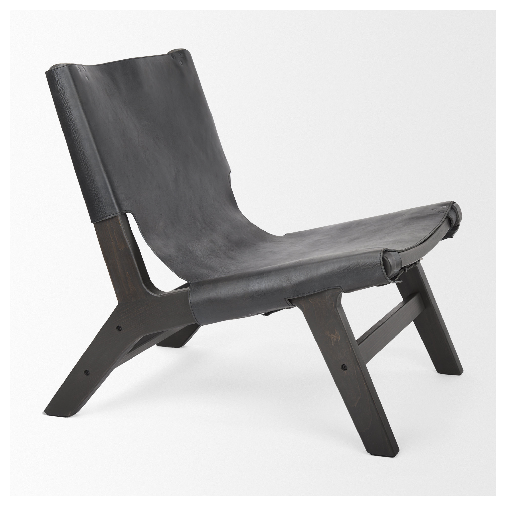 Coucher Genuine Leather Accent Chair, Black, Black Genuine Leather