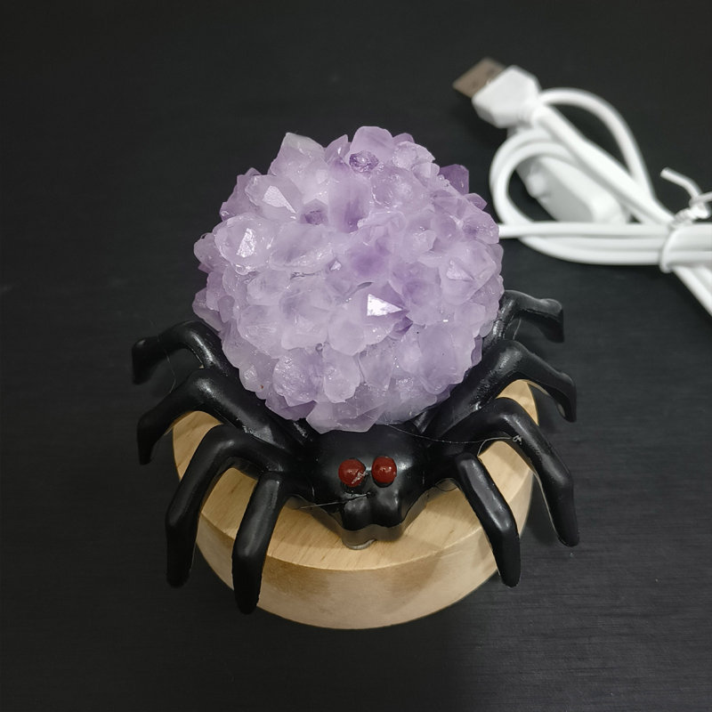Lampe d'araignée en cristal naturel Halloween vente chaude lampe de cristal bureau table de chevet lumière nuit ornements de décoration