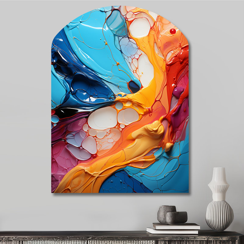 «Teal Orange Abstract Fractal Collage Symphony», art mural fractal asymétrique, reproduction de sculpture murale en métal