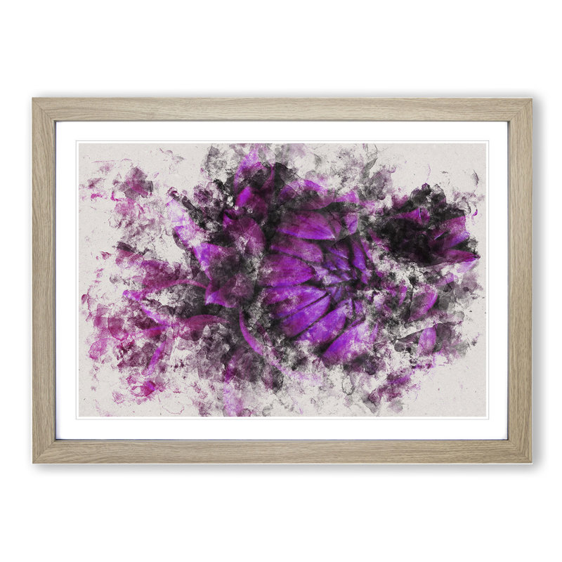 Purple Flower Vol.1 - Single Picture Frame Print on Wood, 36cm H x 48cm W x 2cm D, Oak Framed