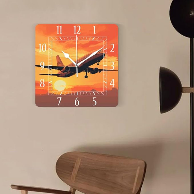 Horloge murale décorative horloges carrées silencieuses de 10 pouces pour la cuisine du salon à domicile, image du ciel du coucher du soleil