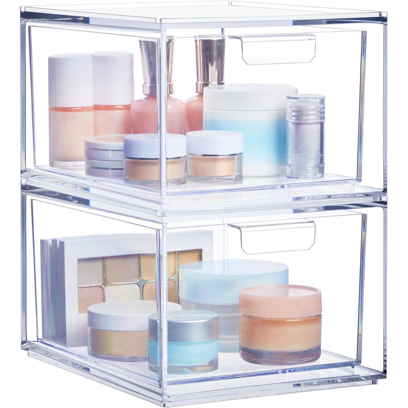 Ensemble de 2 bacs de rangement empilables en plastique transparent