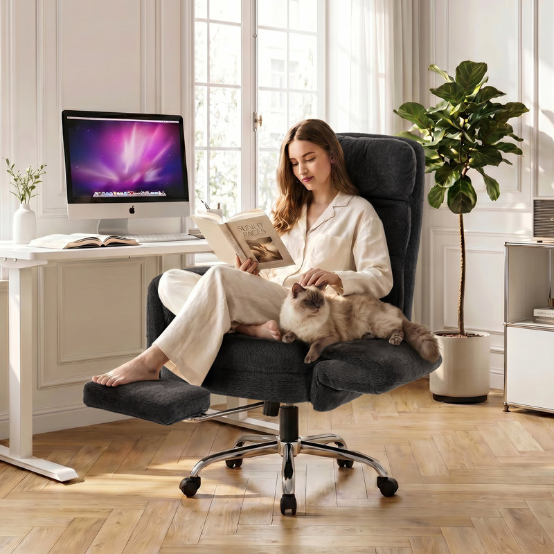 Chaise de bureau Criss Cross Leg, chaise de bureau ergonomique en molleton Teddy, Noir