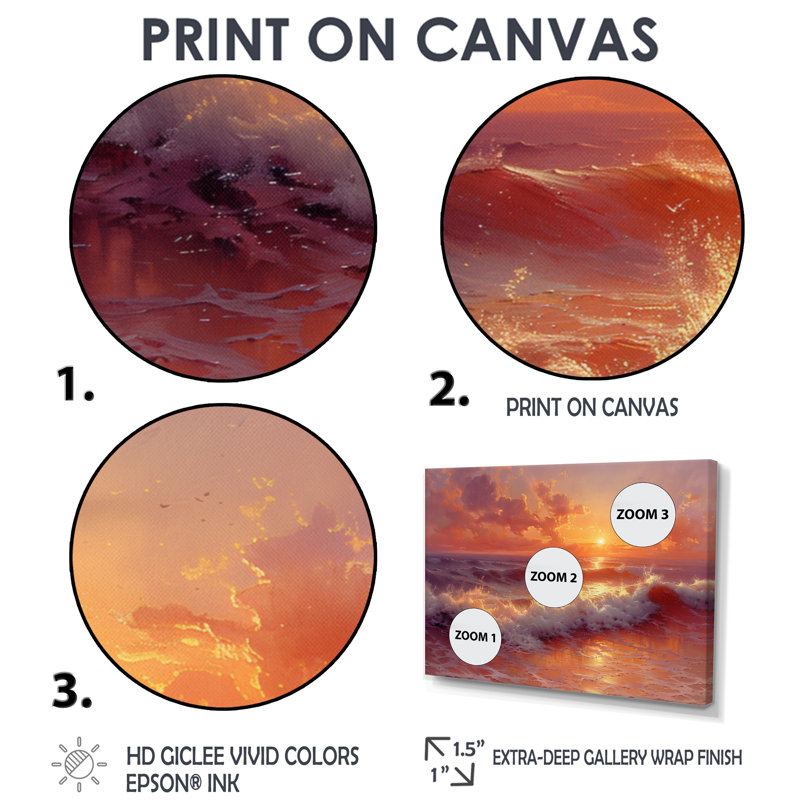Beachside Sunset Paradise - Art mural plage, Cadre flottant brun, bois massif, H 28 po x l 60 po