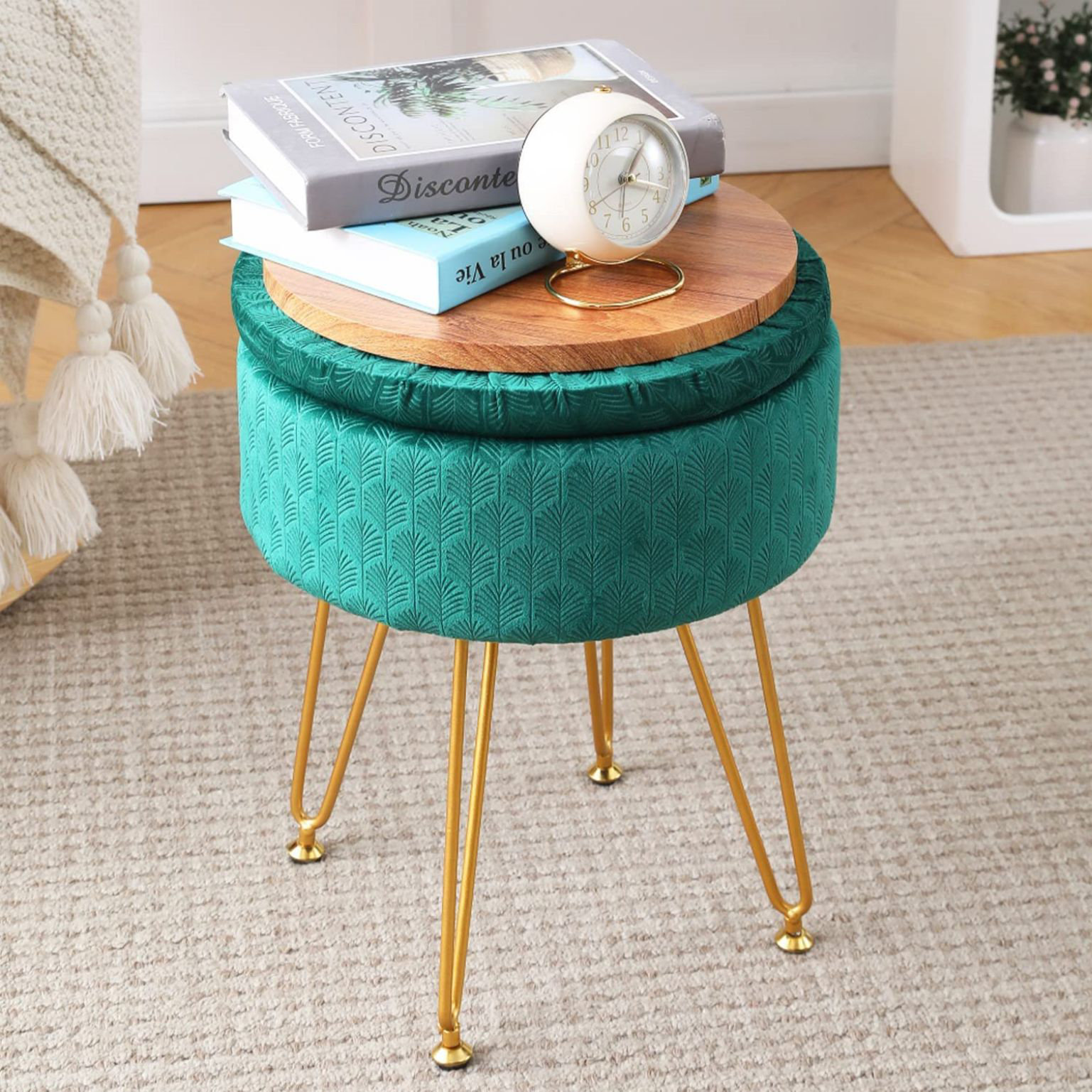 Grand Repose-pied Rond - Pompon Vert Mousse main image 1