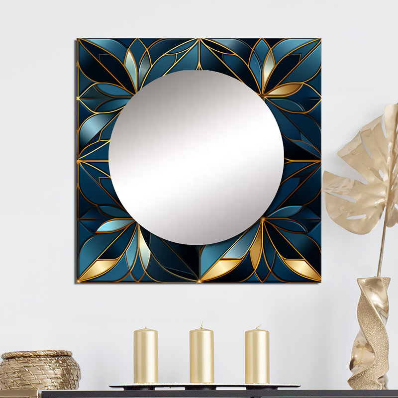 Bleu quantique mosaïque vision géométrique - miroir mural carré moderne pour la chambre à coucher, 23 po x 23 po