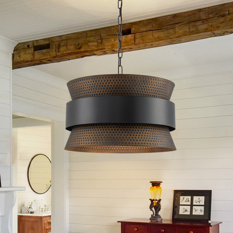 Lustre tambour 4 lumières en métal martelé