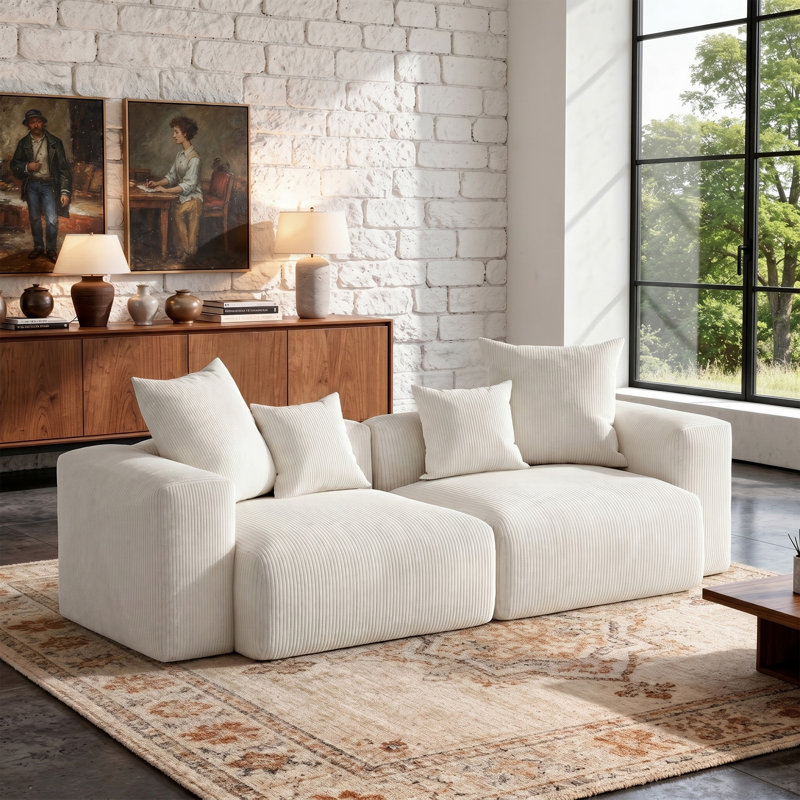 Canapé modulaire rembourré en velours côtelé 2 pièces Boneless - entièrement comprimé, aucun assemblage requis, Beige