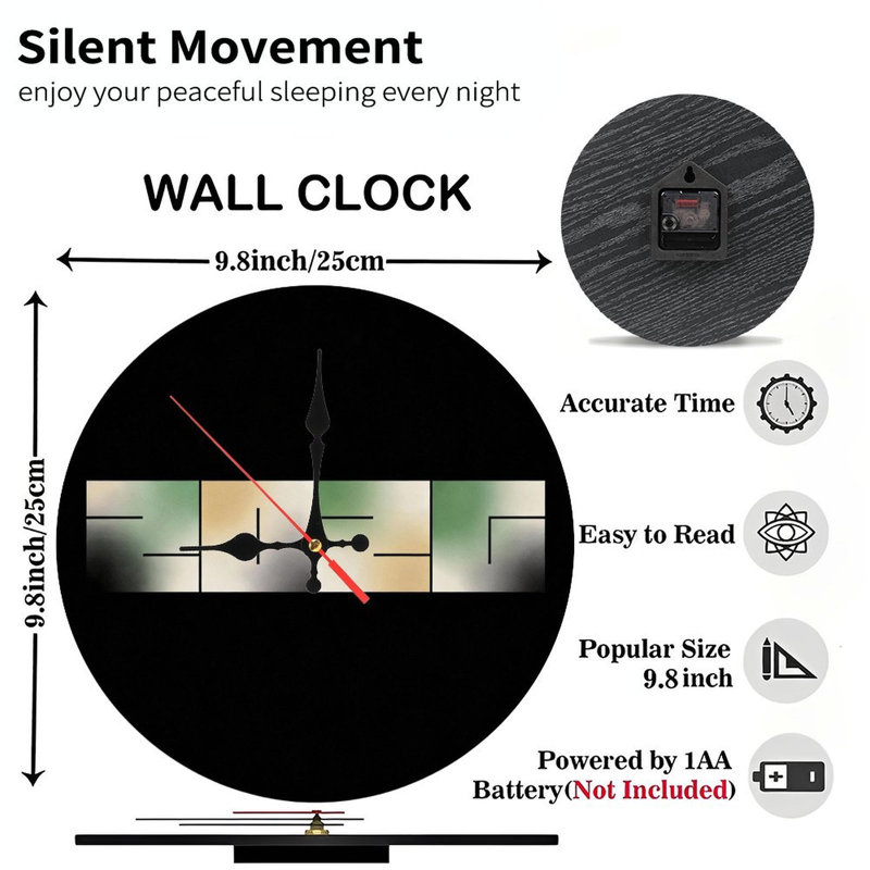 Horloge murale 10 po 2026 | Quartz silencieux, imprimé UV, à piles, Dégradé vert clair