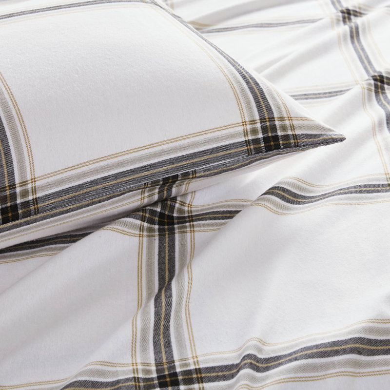 Ensemble de 4 draps 100% flanelle de coton pour lit simple / double pour matelas de 12 po à motif écossais de velours doux grand / très grand 14 po, comprenant 1 housse de coussin 2 élastiques et lavable à la machine - sans produits chimiques