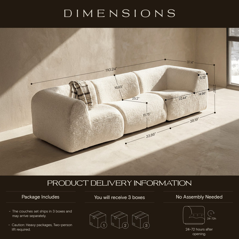 Canapé modulaire réversible à 3 places Grossman, Sherpa blanc