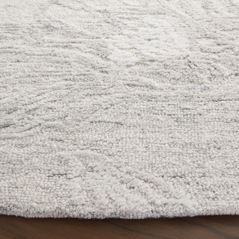 Ambrogia 226 Hand Tufted Wool/Cotton Floral Indoor Use Only Rug in Light Gray/Ivory, Round 6'