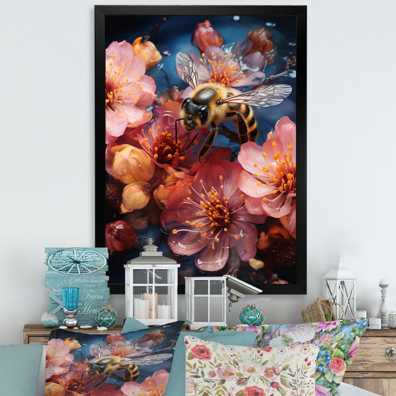 «Colorful Bee V», reproduction sur toile, Cadre simple noir, H 20 po x l 12 po x P 1 po