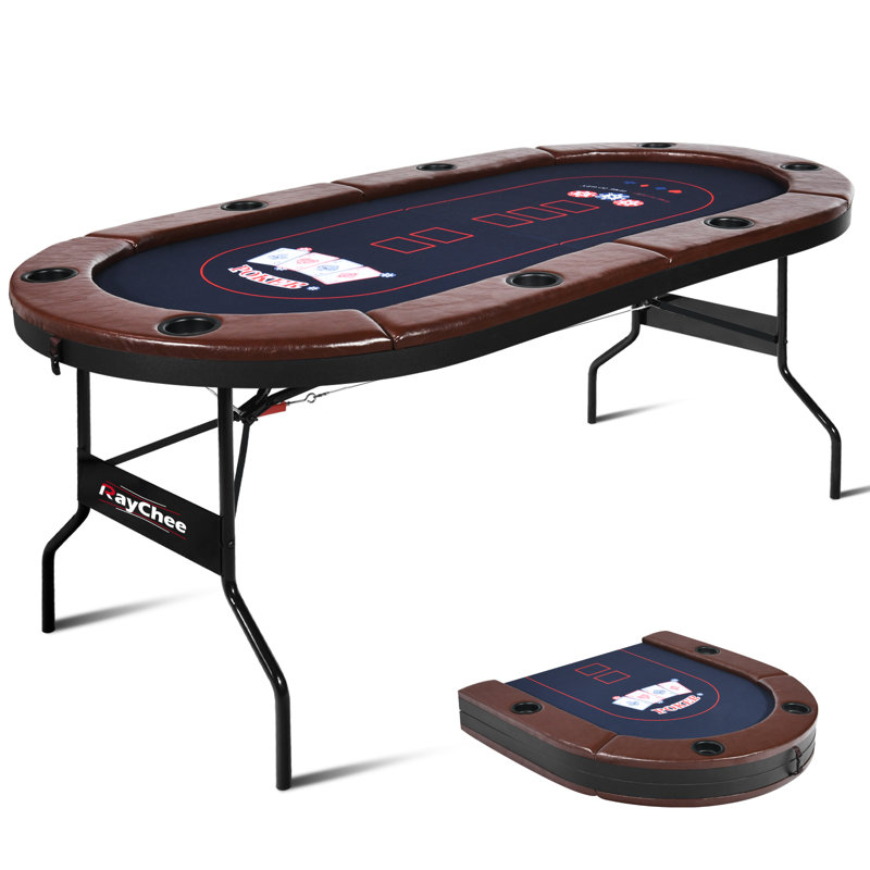 Table de poker pliable 8 joueurs avec rails rembourrés et porte-gobelets RayChee , Brun