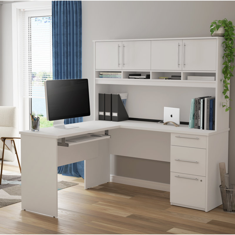 Altha Reversible L Shaped Desk with Hutch, White