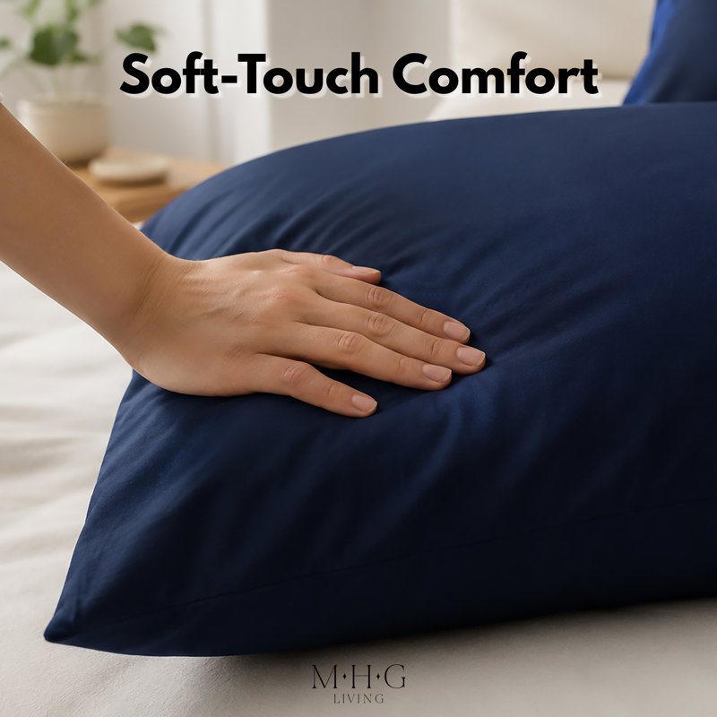 MHG Living Soft Microfiber Pillowcases (Set of 2) – Standard Pillow Covers (50 x 75 cm), Navy