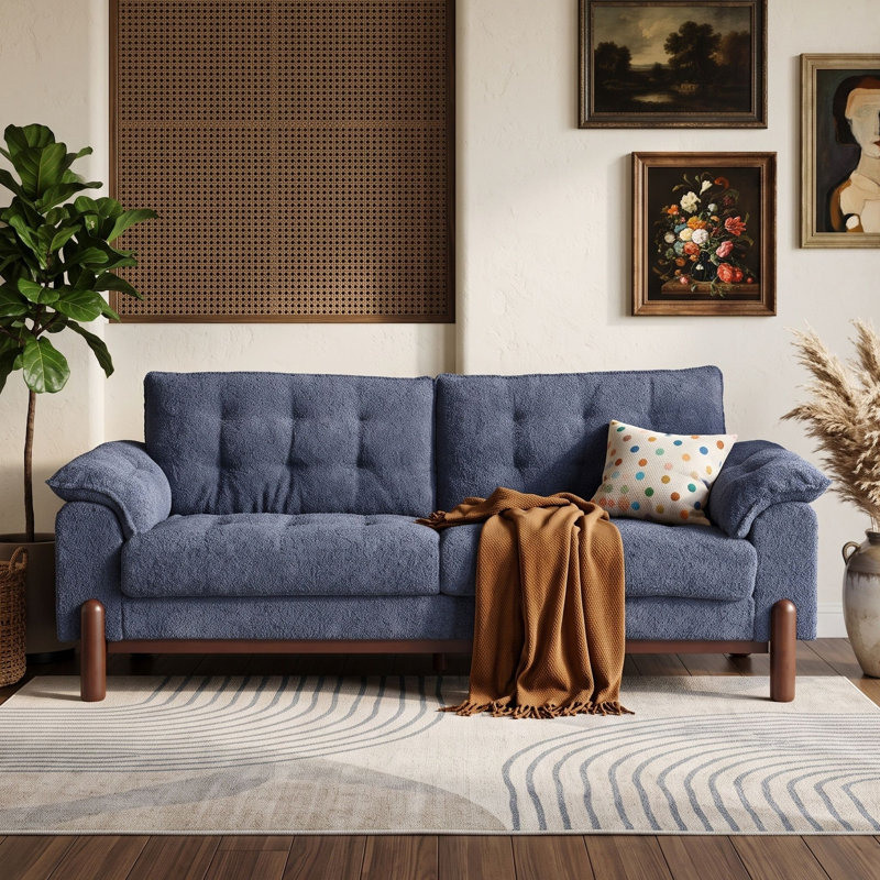 Sofa rembourré avec coussins et dossier, Navy Blue