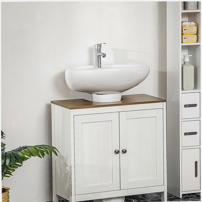 Armoire de salle de bain, armoire de drainage au sol, armoire de rangement autoportante avec tablettes réglables, porte double