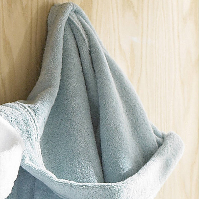 Ice Blue Turkish Cotton Hooded Mid-Calf Bathrobe