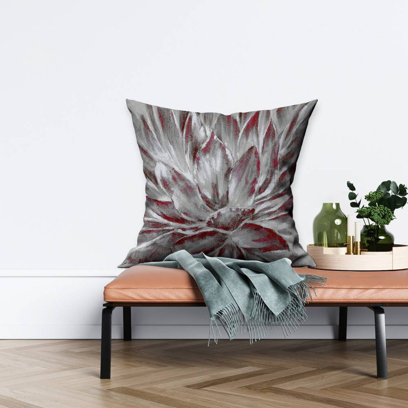 Red and gray flower - 20"x20" Throw pillow - Poly twill - Print on demand, 20" H x 20" W, Gray/Red, Polyester/Polyfill