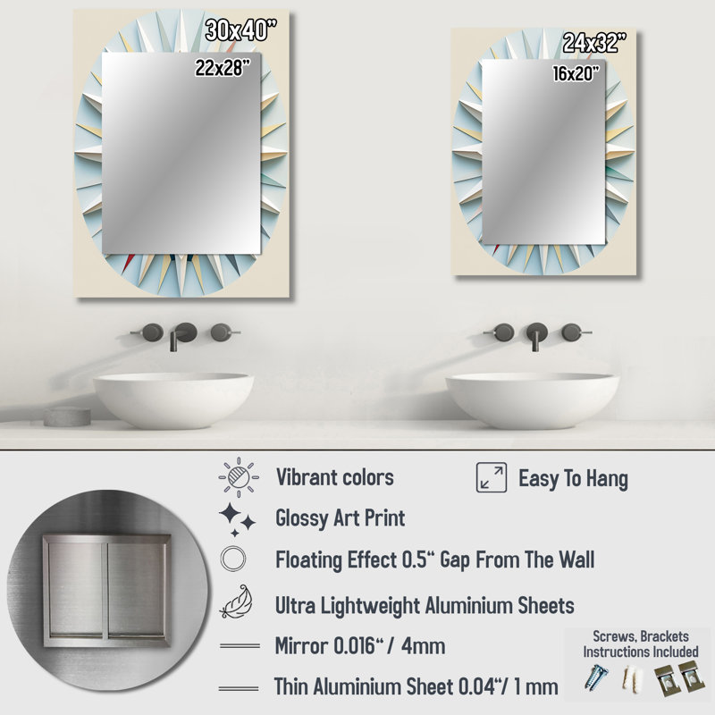 Visionary Dream Retro Mandala On White VIII - Abstract Spirals Unique Mirror, White Large Wall Mirror, Printed Metal Art