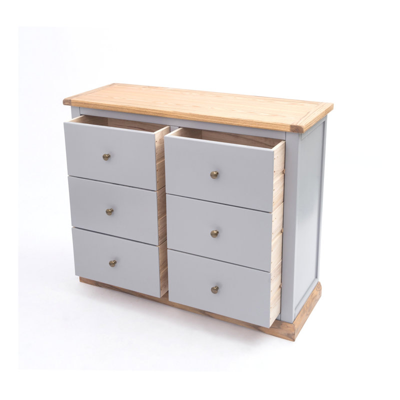 Millan 110cm W 6 - Drawer Chest of Drawers, Natural/Grey/Gold