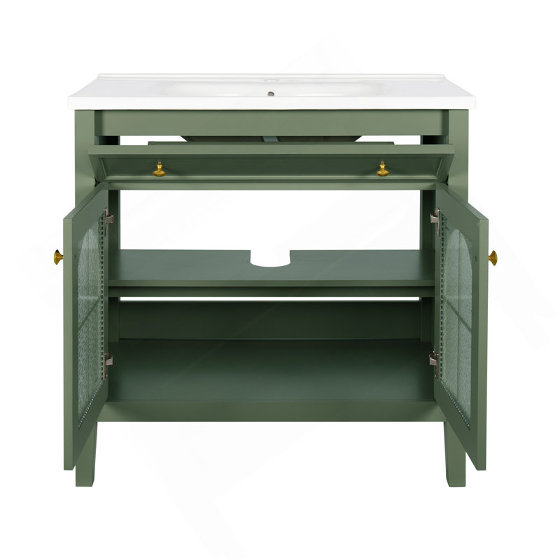 35.6" Bathroom Cabinet, Only Cabinet, Green, Green